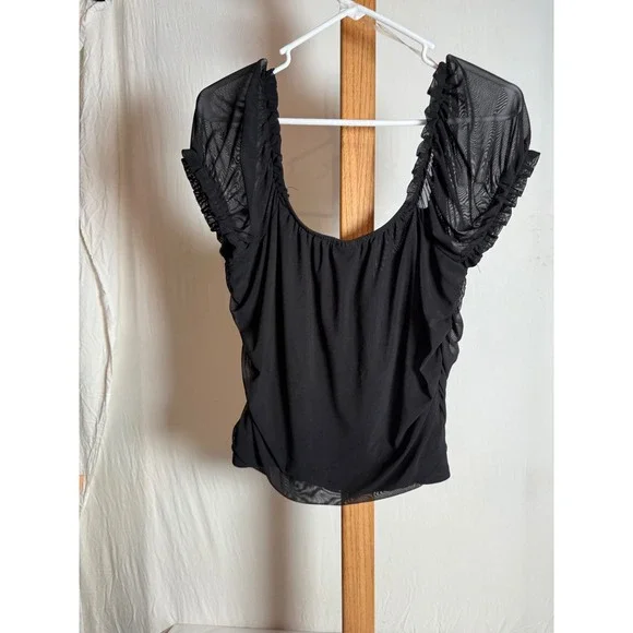 Rue21 Rue+ Black Sleeveless Mesh Top Plus Size 1X Gathered Neckline Stretch - Picture 3 of 4